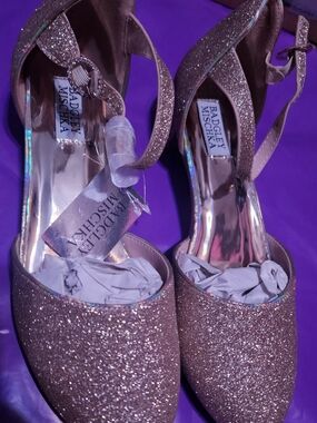 Badgley Mischka Rose Gold Glitter Ankle-Strap Pumps